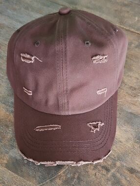 NWT Brown Denim Distressed Baseball Cap